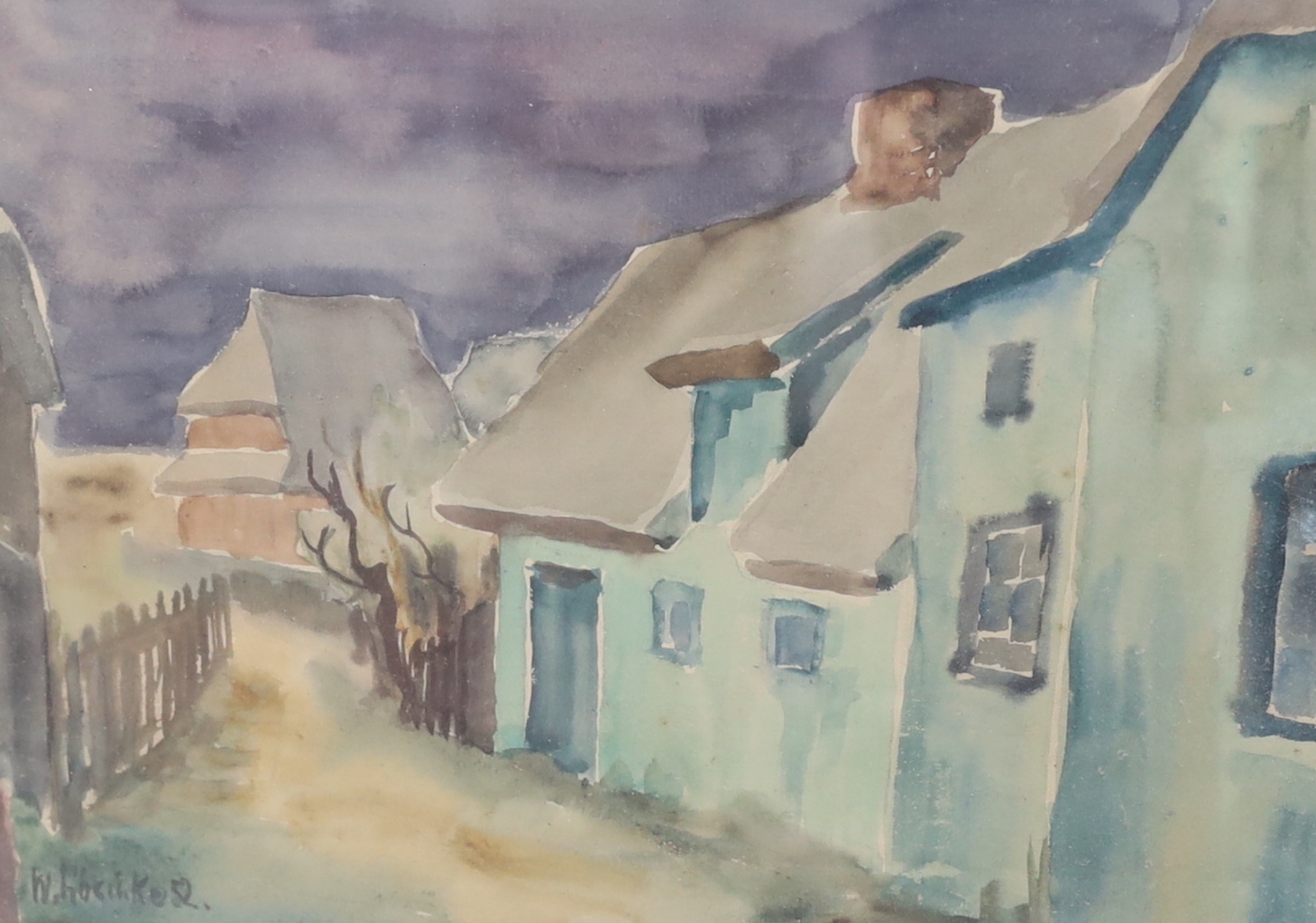 W Loschke, pair of watercolours, Street scenes, each signed and dated ‘52, 27 x 38cm